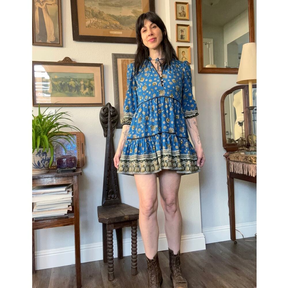Veronica Beard Hawken Paisley silk dress tiered bohemian mini 00 XS - Picture 3 of 7